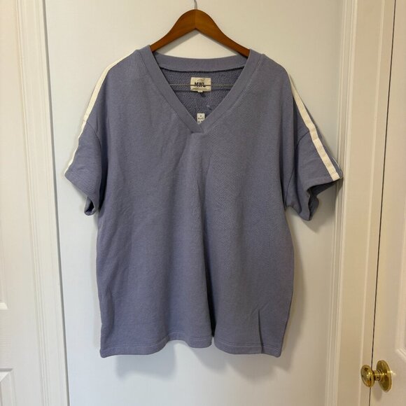 Madewell MWL Airyterry V-Neck Sweatshirt Tee: Varsity-Striped Edition 1XL NWT - Picture 1 of 11